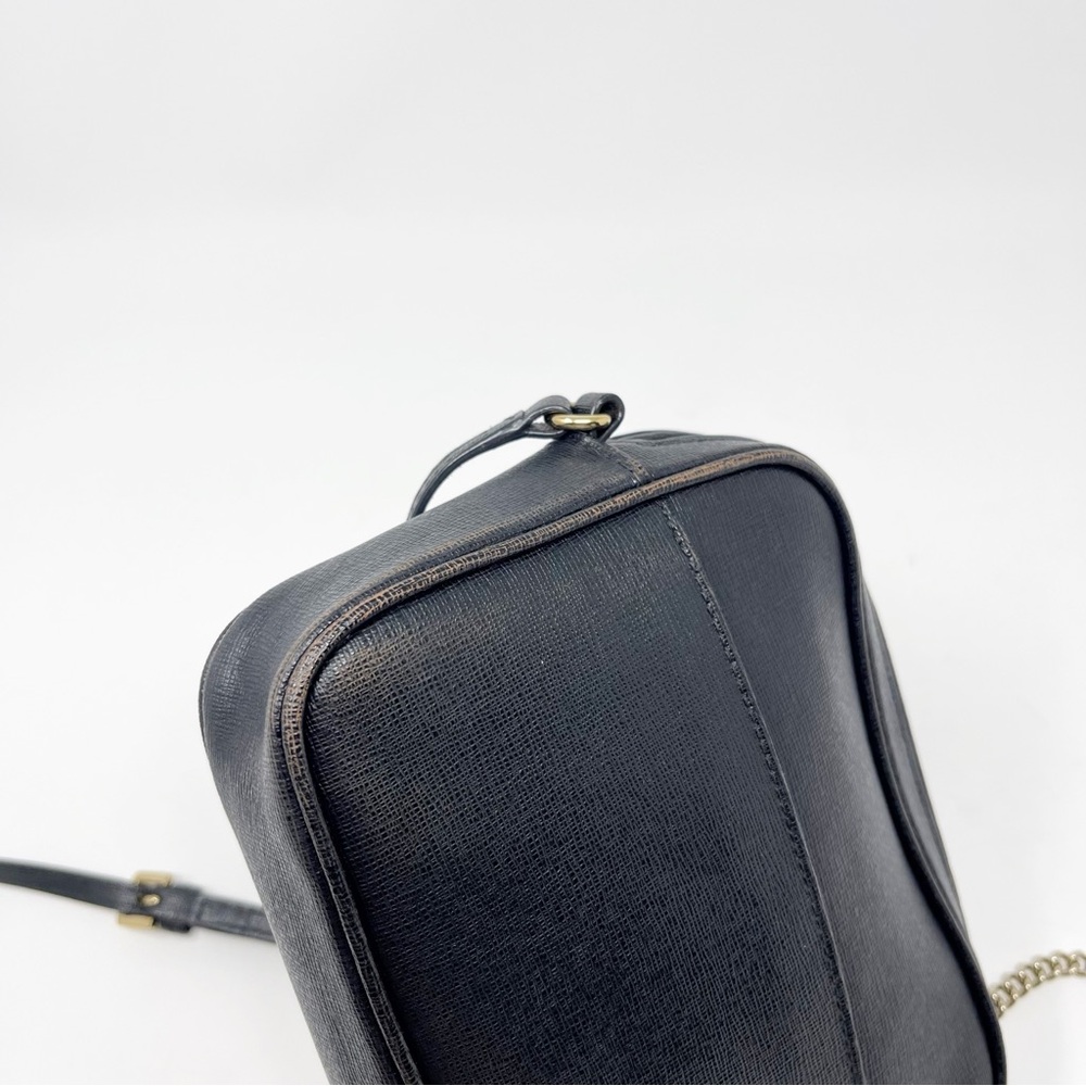 Furla Black Saffiano Leather Camera Crossbody Bag Chain Zipper Top 7x5.5 in - Picture 6 of 15